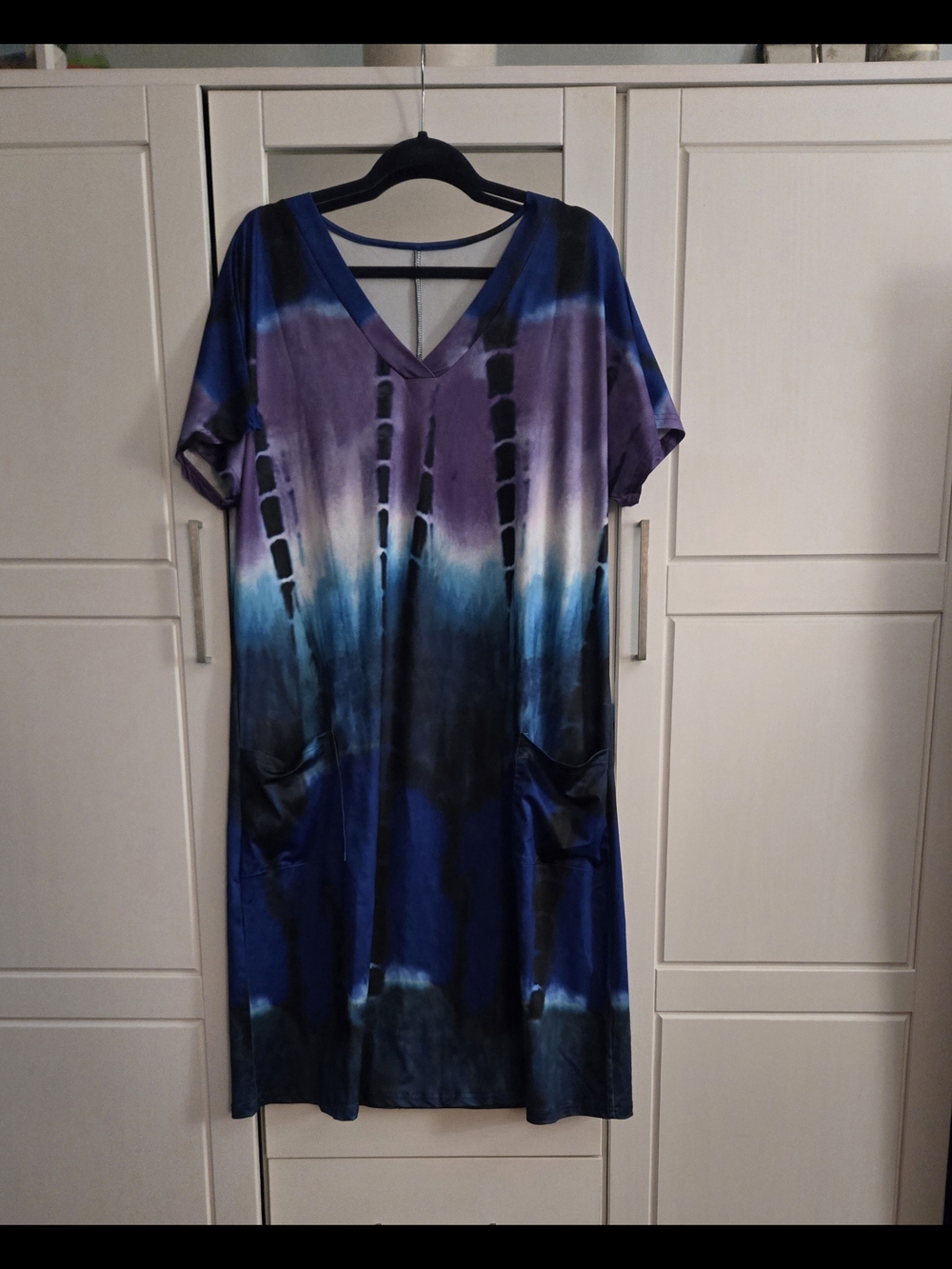 SHEIN Blue Purple Ombre Tie-Dye V-Neck Midi Dress